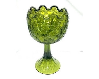 Vintage Green Glass Compote,Indiana Glass Co,Green Compote,Duette,Quilted Compote,Wedding,Green Glass Pedestal,MCM,Mid Century Glass,1960s