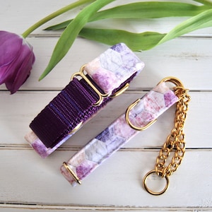 Marble Dog Collar, Hexagon, Purple Dog Collar, Pink, Girl Dog Collar, Female, Gold Metal Buckle