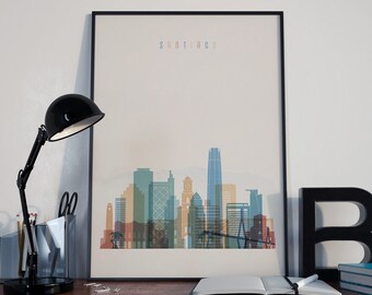 Santiago Art Santiago Watercolor Santiago Multicolor Santiago Print Santiago Poster Santiago Wall Art Santiago Wall Decor Santiago Chile