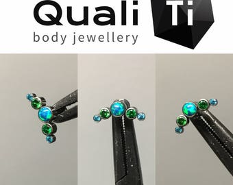 The “Jade Sea” opal and cubic zirconia 5 stone cluster and labret