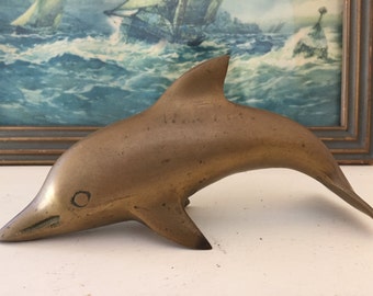Brass Dolphin Figurine / Paperweight / Nautical Collectible