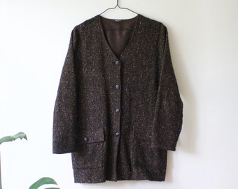 Vintage Women's Brown Cardigan Blazer // Buttoned Wool Blend Sweater Jacket // Mille Jocca Oy Finland // Finnish 90s Clothing // 40 Large