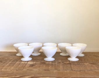 Set of 4 Vintage Milk Glass Sherbert Dessert Dishes Coupes