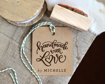 Handmade with Love Rubber Stamp, Handmade by Stamp, Personalized Name Stamp, Custom Stamp, Personalized Shop Stamp, Made with Love Stamp