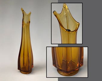 Viking Mid Century Modern Swung Glass Vase - Amber Glass