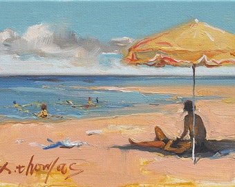 Original oil painting Beach woman 12 x18cm by X.thmoas