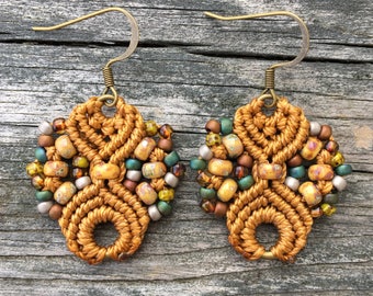 Micro-Macrame Earrings - Dark Gold Mix