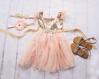 Gold and Pink Birthday Outfit, Gold Pink Birthday Dress, Twinkle Twinkle Little Star Birthday Outfit, My First Birthday,First Birthday Dress