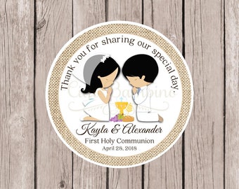 PRINTABLE First Holy Communion Favor Tags in Pink / Print