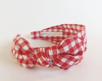 Headbands for women red Gingham headband Women's Fabric Headband side knot topknot bow . Adult headband woman Woman . Head band