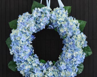 Blue Hydrangea Spring Summer Front Door Wreath - 22" Diameter