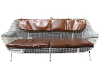 Mid Century Modern Woodard Sculptura Rare Patio Sofa White Iron 1950s