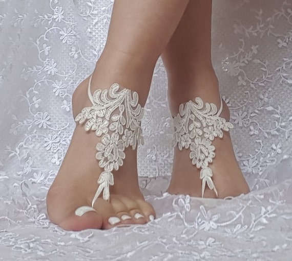 ivory or black Beach wedding barefoot sandals bridesmaid gift bridal beach shoes gothique, gothic beach accessory, steampunk, bellydance