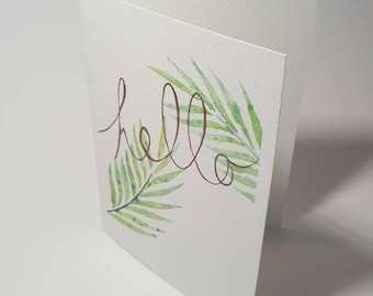 Watercolor greeting card, Hello, leaf, was