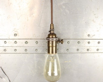Industrial Pendant Light Antique Brass Bare Bulb Socket Edison Plug In Or Canopy Rayon Cloth Industrial Pendant Light Antique Brass Bare Bulb Socket Edison Plug In Or Canopy Rayon Cloth
