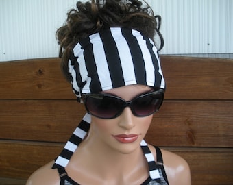 Womens Headband Fabric Headband Fashion Accessories Women Head scarf Yoga Headband in Black and White Stripes print