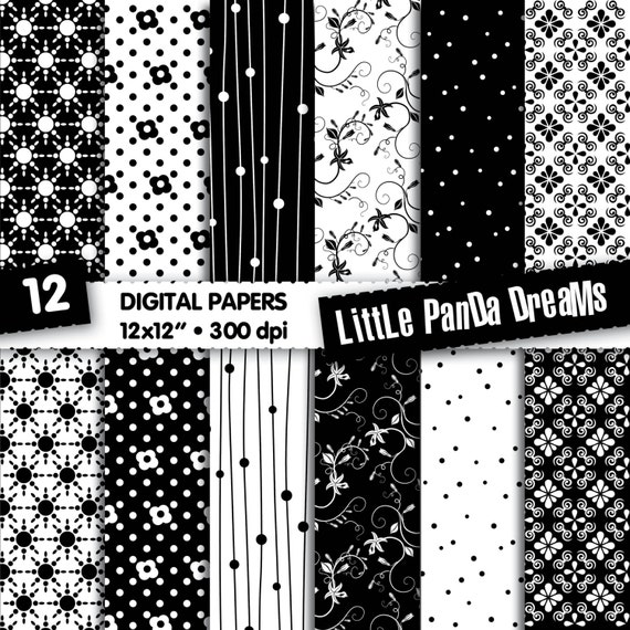 Black and White Digital Paper Digital Scrapbook Paper Pack