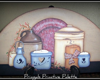 Door Crown/Topper Primitive Crocks Candles Hand Painted Art Home Decor