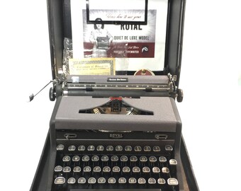 Typewriter Royal Quiet Deluxe With Case and Key Instruction Manual and New Ribbon Industrial Design Portable Tested Working Made USA