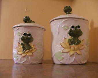 Pair of Vintage 1970s Sears Neil The Frog Canisters with lids