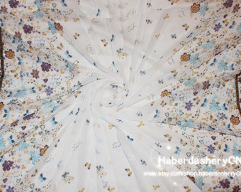 Chiffon fabric 1m CH194-k in wonderful colorful summer flowers with butterflies