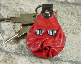 Hand Made Leather Key Ring Fob With Face Eye Key Purse Charm Monster
