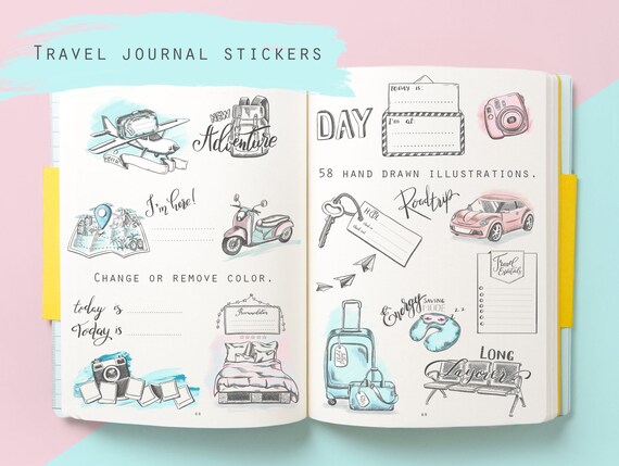 travel journal stickers pack printable travel stickers bundle