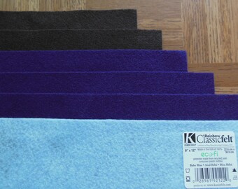 KUNIN Rainbow Classic Felt Six 9x12 Sheets Assorted 2 Cocoa Brown, 3 Purple, 1 Baby Blue