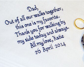 Father of the Bride Handkerchief, Favorite Walk Wedding Day Keepsake - Thread Born Memories