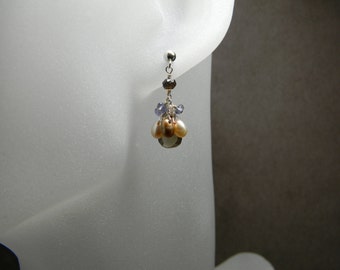 Smoky Quartz, Iolite and Freshwater Pearl Sterling Silver Cluster Earrings