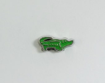 1 PC - Green Alligator Gator Enamel Silver Charm for Floating Locket Jewelry F0064