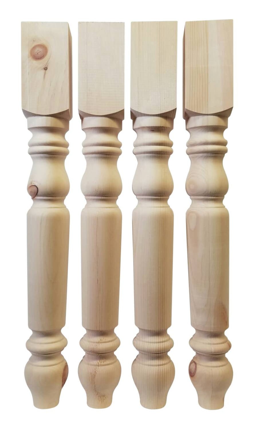 Set of 4 knotty pine unfinished wooden table legs 29 x 3 1/2