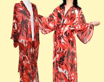 tie-dye kimono, hippie kimono duster, gypsy loose kimono, Red black Kimono, drippy robe jacket, unique longline robe, Mother day present