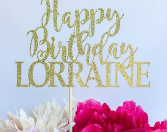Script happy birthday cake topper | Glitter cake topper | Birthday cake topper | Name cake topper | Custom birthday cake topper