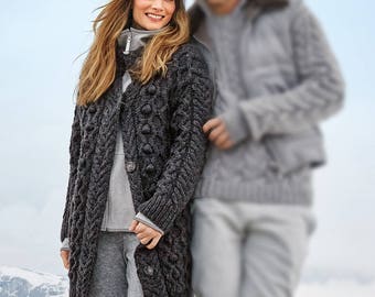 Knitted cardigan. The classic cardigan in a rustic style captivates with a combination of relief designs.