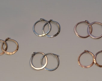 Small Solid Gold Hoops 10mm 14k Yellow Rose Gold or White Gold