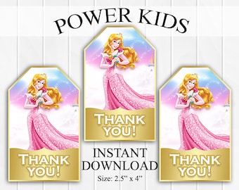 INSTANT DOWNLOAD Sleeping Beauty Thank You Tags, Favor Tags, Party Favors, Printable DIY
