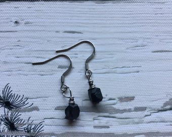 Black tourmaline earrings, stainless steel earrings , surgical steel earrings