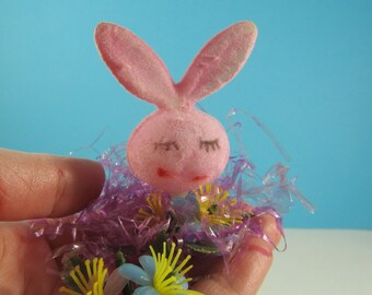 Vintage Flocked Bunny Easter Decoration