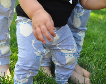 boy deer leggings, baby deer leggings, girl deer leggings, deer baby pants, hip baby pants, glasses baby leggings, boy leggings