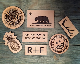 12 Laser Etched Leather Patches, Company Patches, Personalized Patches
