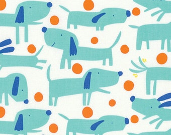 Raining Cats & Dogs Fetch Aqua by David Walker for Free Spirit