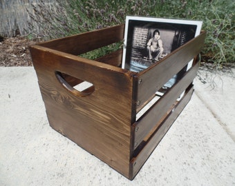 Hand Built Record LP Vinyl Crate Storage Solid Wood - Walnut