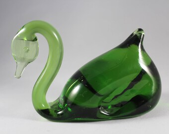 Green glass swan | Etsy