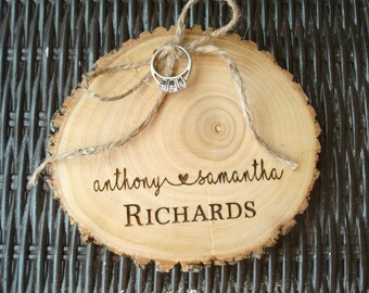 Wedding Ring Holder, Wood Slice, Wood Ring Holder, Wedding Ring Alternative Pillow, Engraved Wood Slice, Rustic Wedding, Rustic Ring Holder