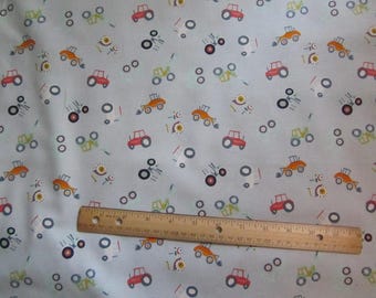 Gray with Multicolored Tractors Cotton Fabric by the Yard