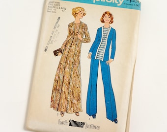 Vintage 70s Womens Size 22.5-24.5 Dress or Top w Attached Cardigan and Pants Simplicity Sewing Pattern 7227 FACTORY Folds / b45-47 w40-42.5