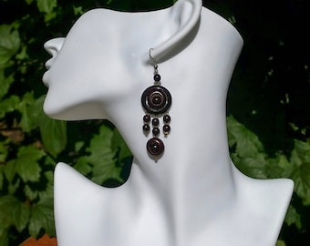 Wood Earrings, Boho Style Earrings, Chandelier Earrings for Women, Bohemian Earrings