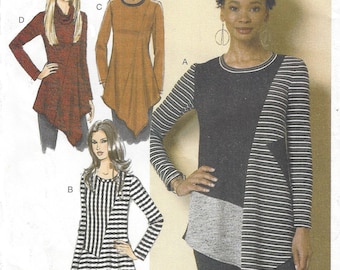 Womens Asymmetrical Tunics Stretch Knits Uneven Hemline Color Block Butterick Sewing Pattern B6377 Size 6 8 10 12 14 Bust 30 1/2 to 36 FF