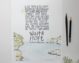 Art Print - Count of Monte Cristo - Alexandre Dumas - Hand Lettered - Illustrated - Watercolor - Literature